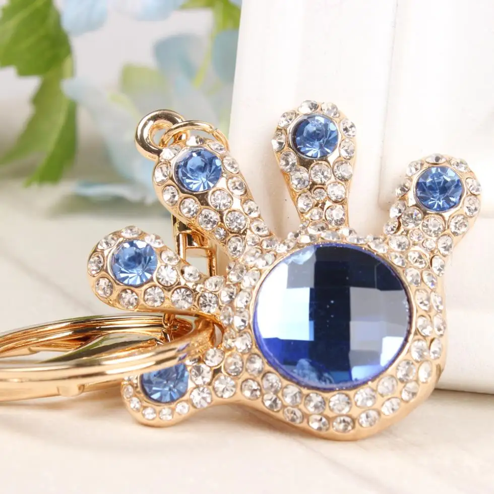 

Hand Palm Lovely Charm Bule Round Pendant Rhinestone Crystal Car Purse Bag Key Chain Ring Creative Party Birthday Gift