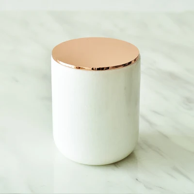 white with rose gold Мраморная ваза в скандинавском стиле/держатель для ручки/подсвечник для хранения трубки белый/черный/серый чашка для хранения/контейнер с металлической крышкой - Цвет: white with rose gold