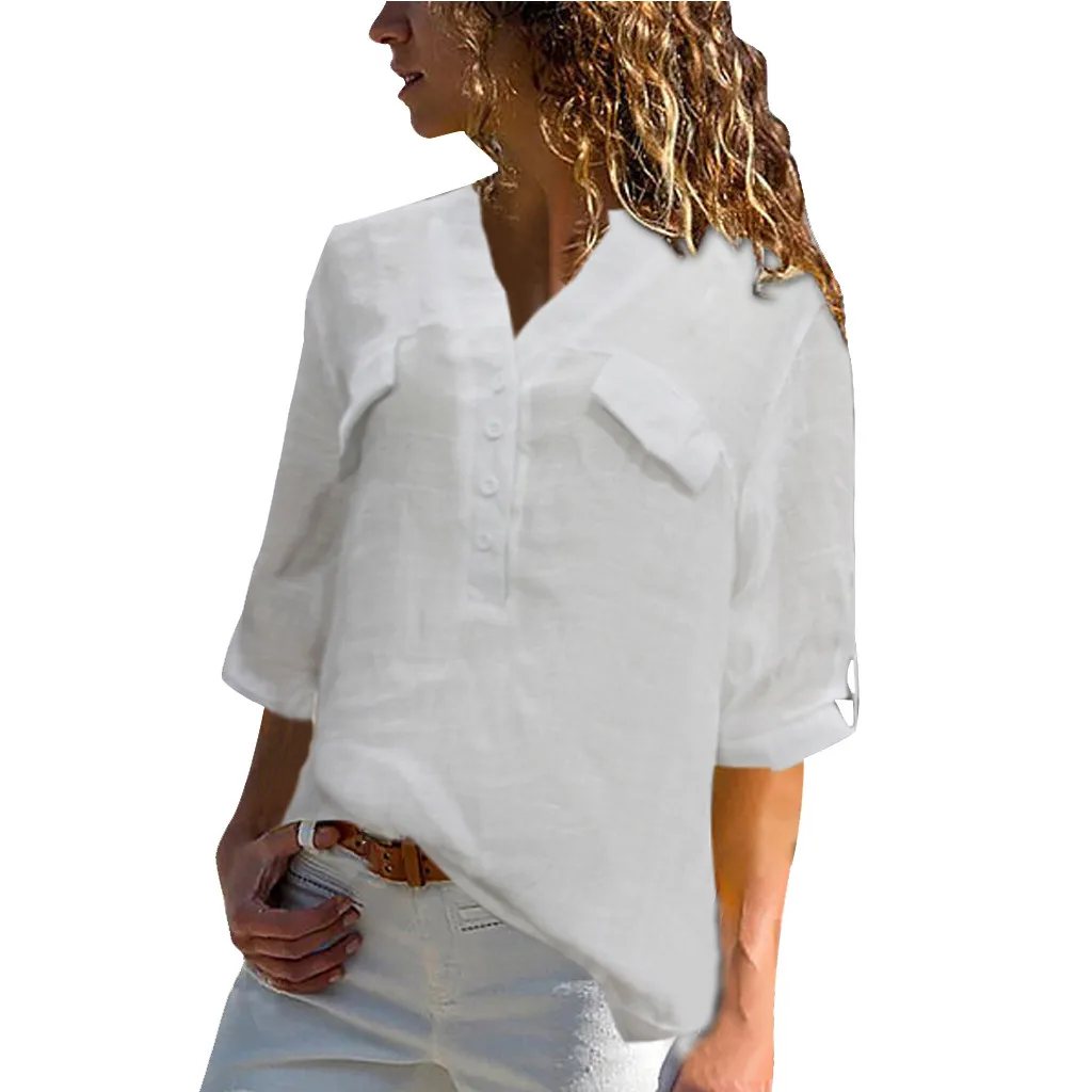Женская Однотонная рубашка suemr с полурукавами пуговицами и асимметричным