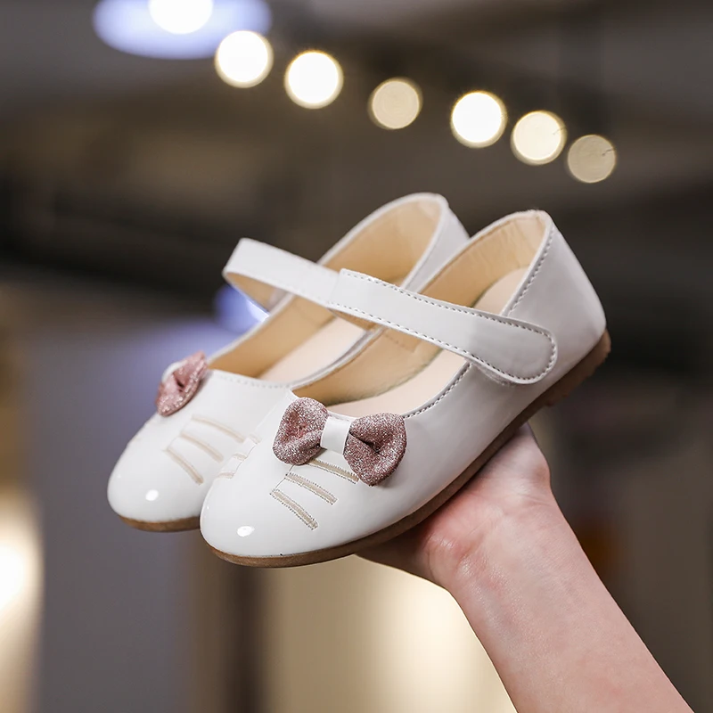 Sweet Girls Shoes Kids Leather Flats Children's Casual With Bow-knot Cute Cat Design Princess Soft Mary Janes 2020 Spring | Детская