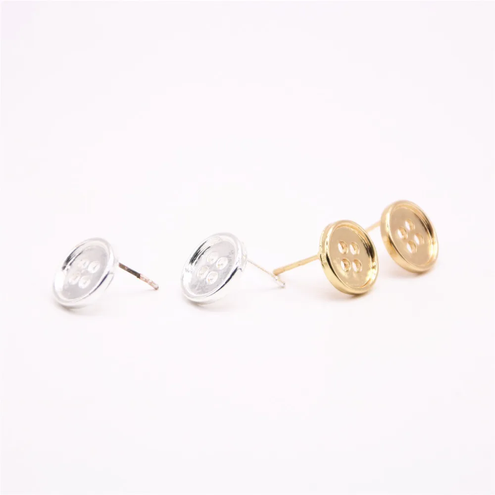 Little button stud earrings roundness Round pie shape with hole gold | Украшения и аксессуары