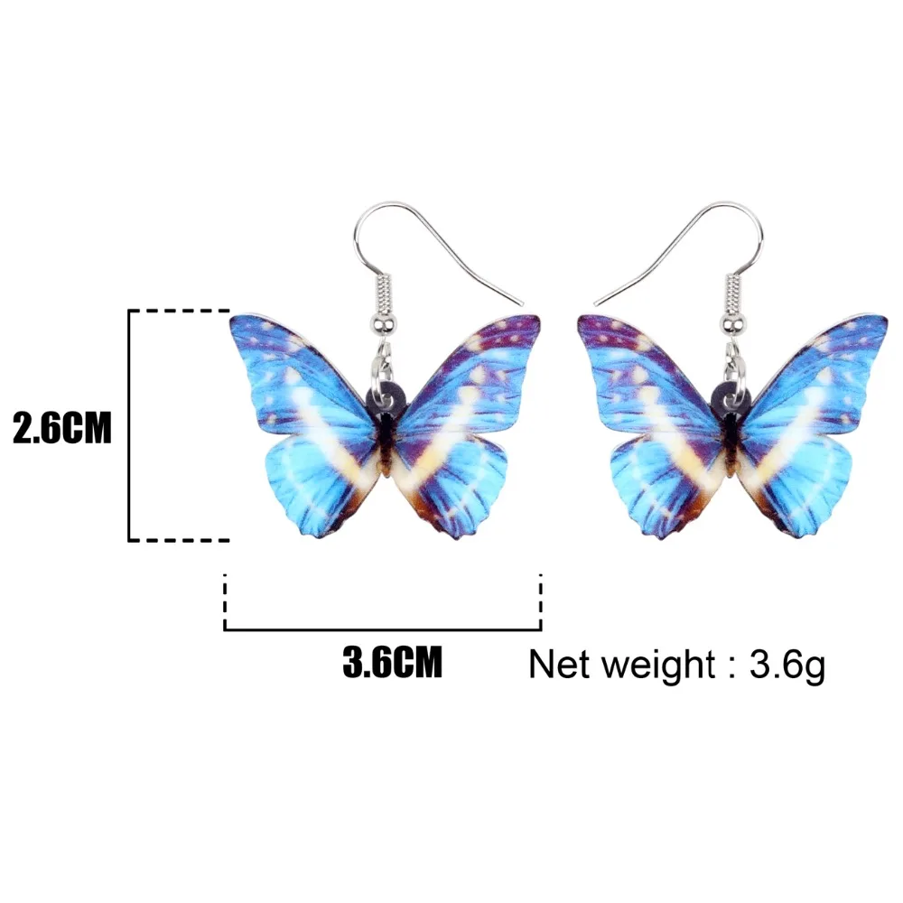 Серьги бабочки Bonsny акриловые тропические Morpho Cypris|Серьги-подвески| |