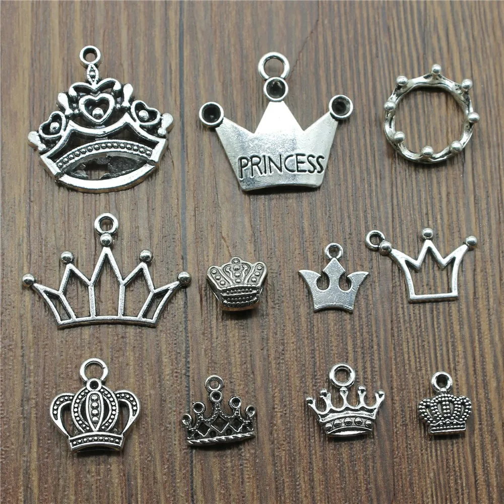 15 шт Корона амулеты античные серебряные шармы в виде короны принцессы подвески