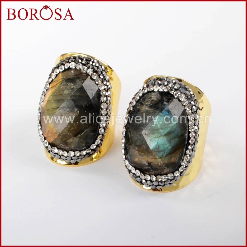 BOROSA 5/10 шт. натуральный камень лабрадорит золотого цвета кольца новые