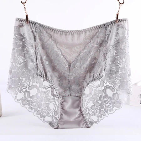 Jerrinut, полностью кружевные трусики для женщин, плюс размер, 2XL, 3XL, 4XL, Прозрачное нижнее белье, трусики с высокой талией, нижнее белье, нижнее белье - Цвет: gray