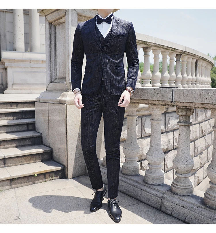 Повседневная одежда(Блейзер+ жилет+ брюки), Trajes De Hombre, костюм Mariage Homme Tuxedo,, осенние мужские костюмы в полоску, мужские деловые костюмы