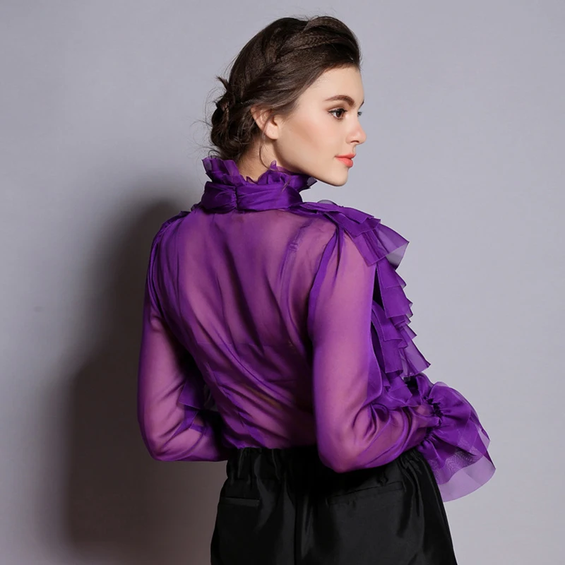 2018 Women Blouses Slik Lace Shirt Tops Vintage Runway Ruffle Blouse Long Sleeve Ladies Spring Summer Top Office Shirts Clothing |