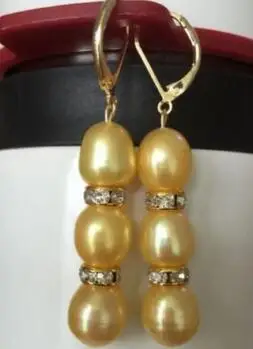 

free shipping Wholesale price beautiful a pair of 11-13mm south sea gold pearl dangle earring 14/20 gold hook