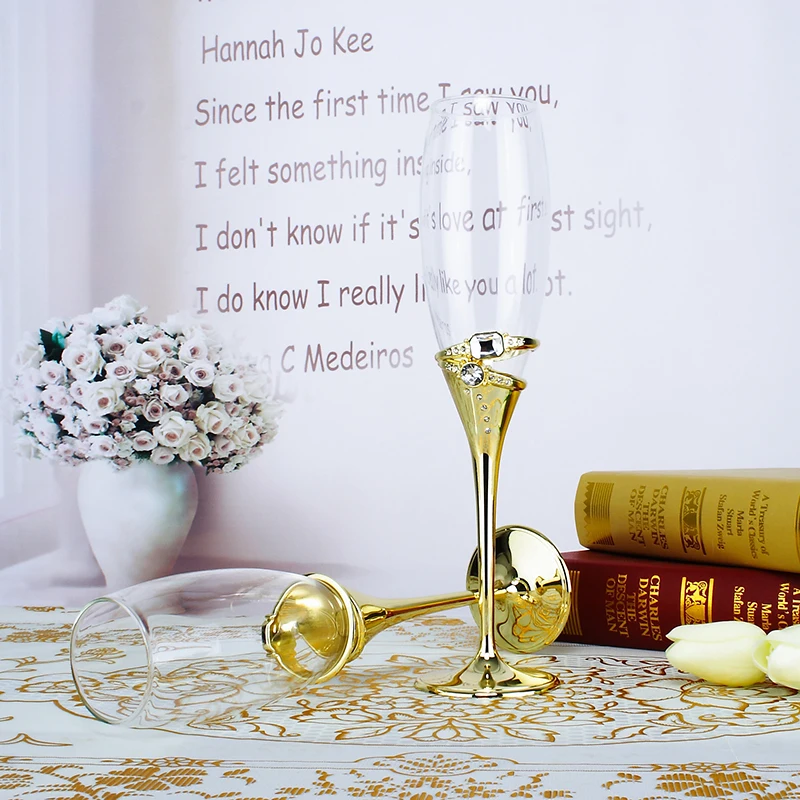 Топ класс золотые бокалы с 2 шт яркие алмазные стеклянные изделия Набор для