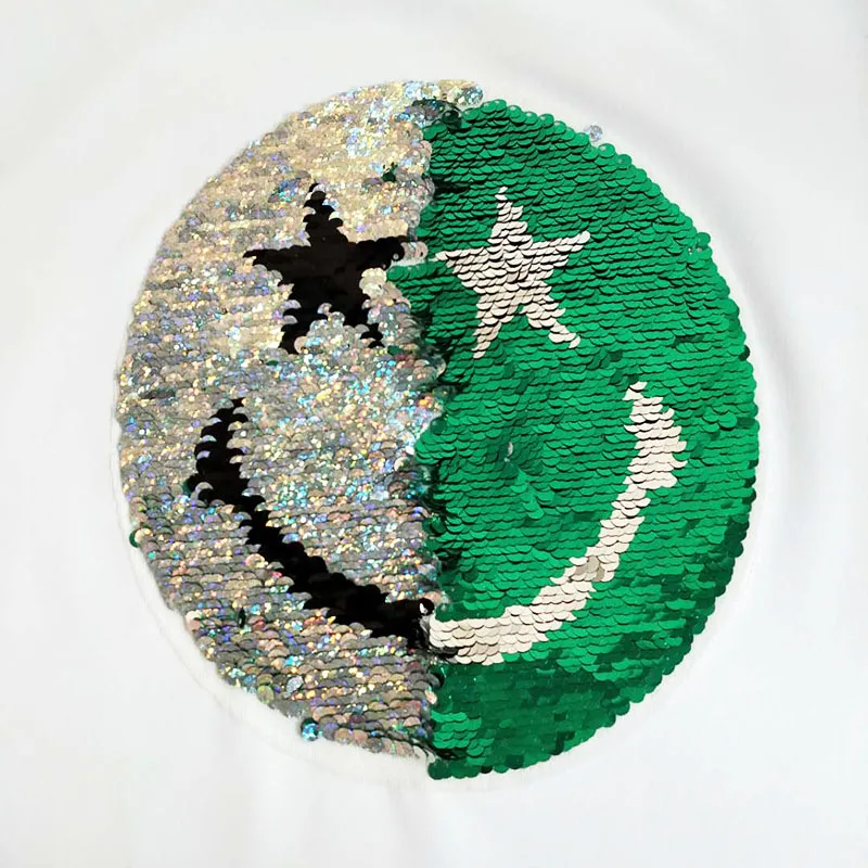 Женская футболка с блестками сверкающая зеленая большого размера узором для