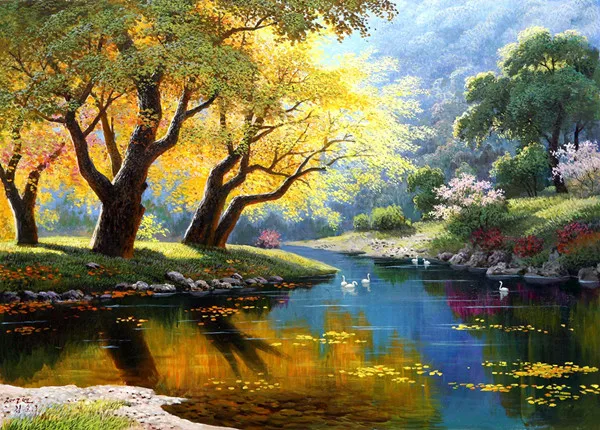 

Needlework Craft Full Embroidery DIY French DMC Quality Counted Cross Stitch Kit 14 ct Oil painting Morning Lake