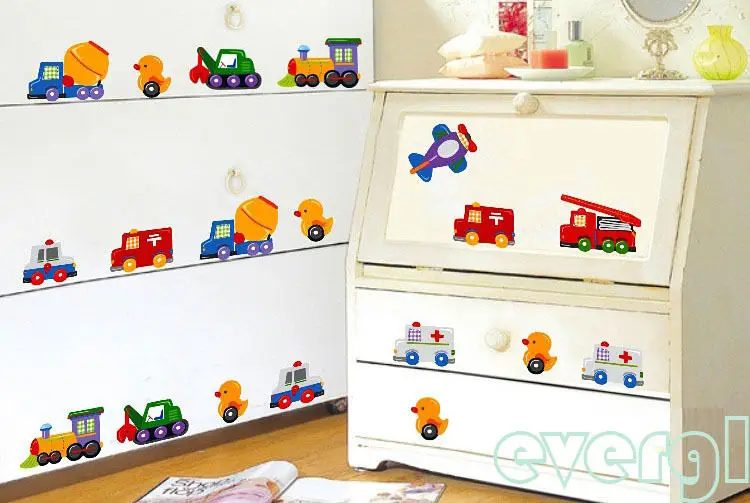 Милые Автомобили Самолеты утки стильный домашний декор Настенная Наклейка