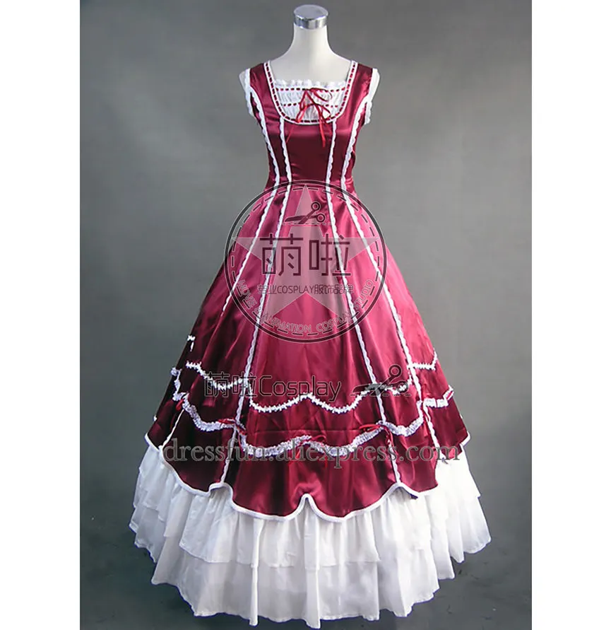 Готическое бальное платье в стиле Civil War Southern Belle цвета красного вина и черного