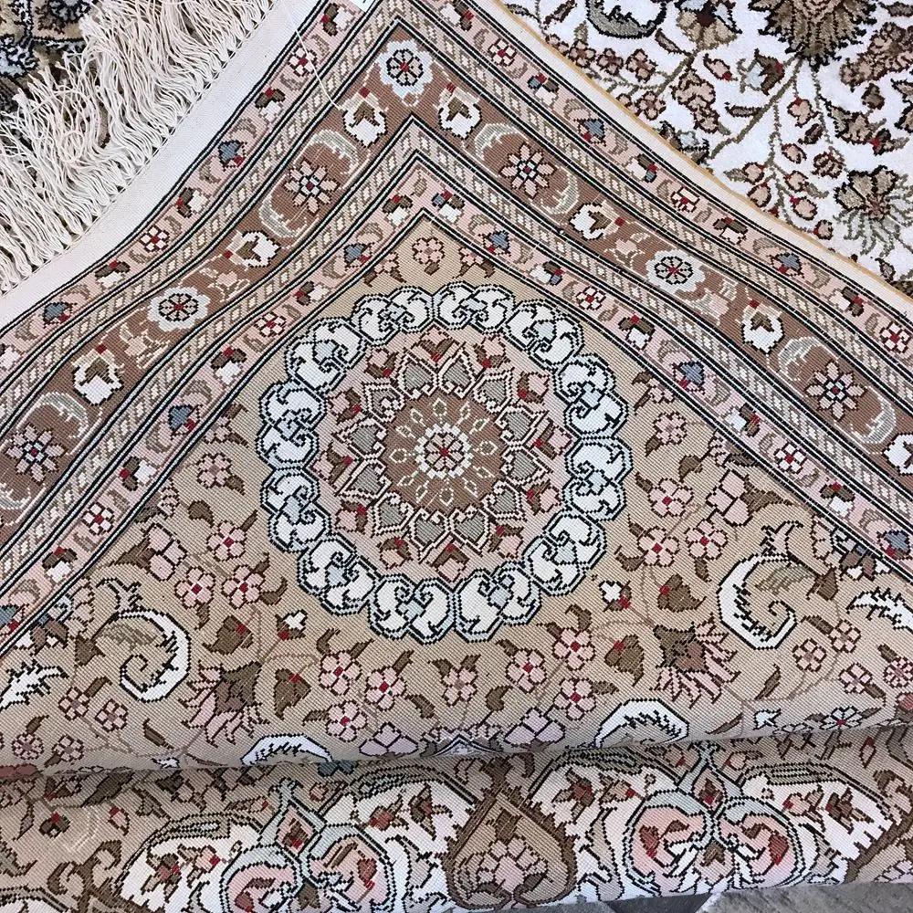 YILONG 9'x12' Традиционный персидский дизайн шелковый ковер белый и желтый