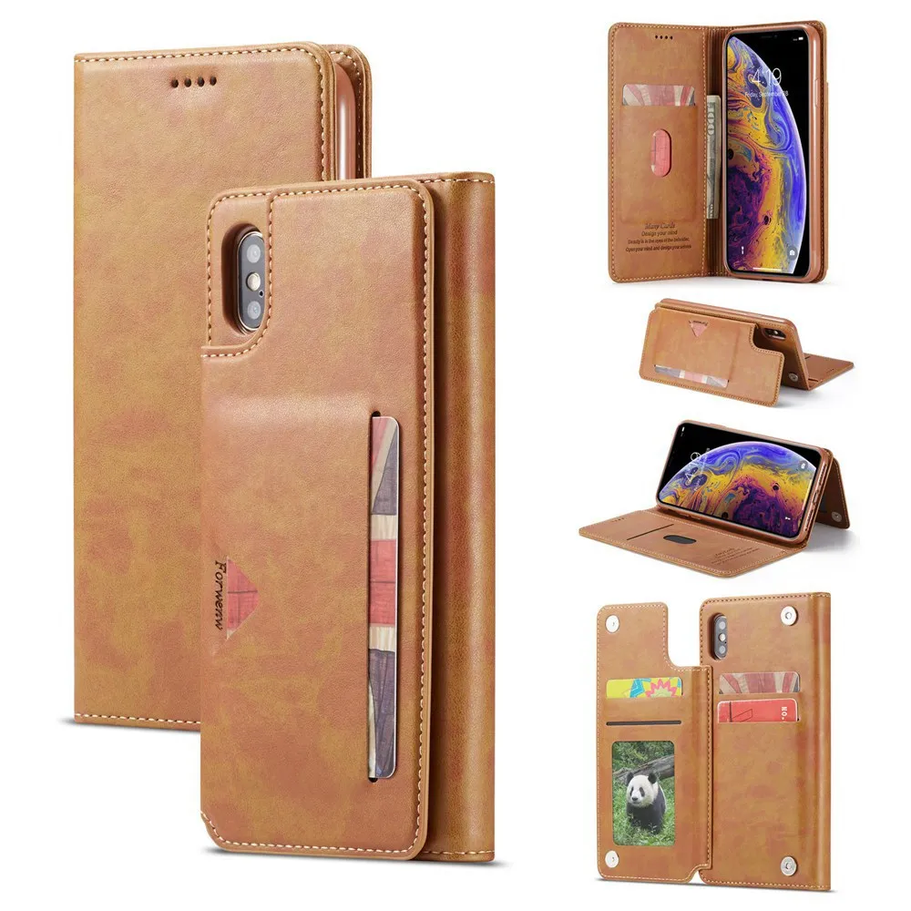 Роскошный кожаный чехол-книжка KISSCASE для iPhone XS MAX XR мульти-держатель карт чехол