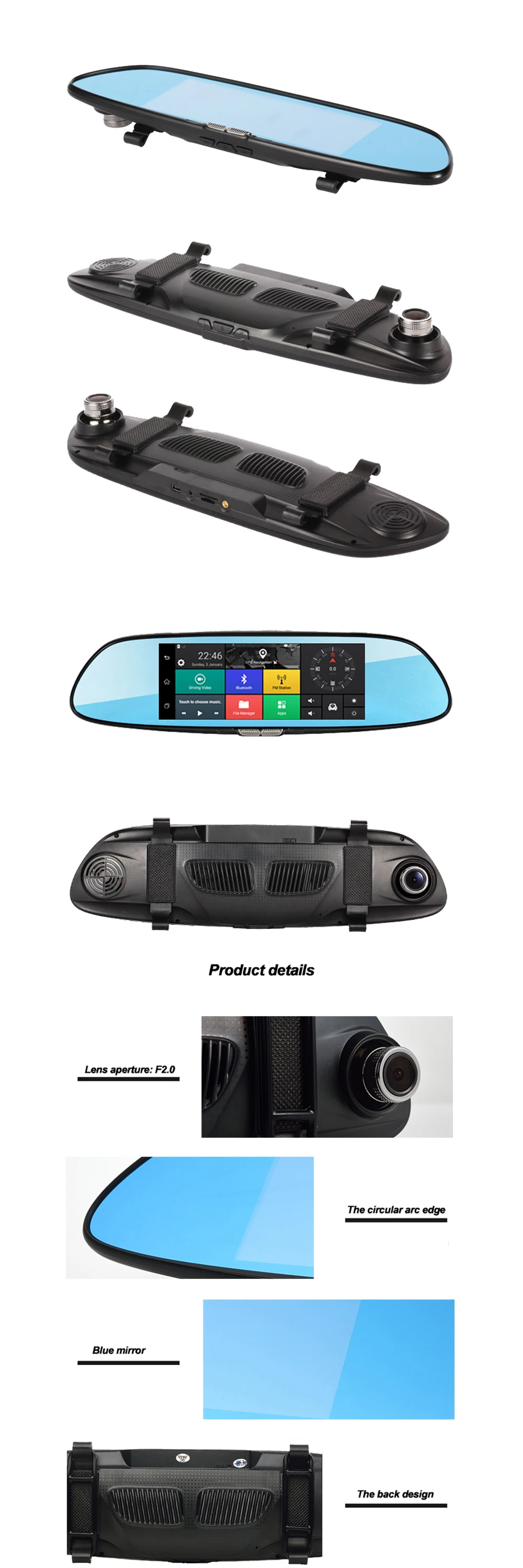 Зеркало заднего вида с видеорегистратором и камера Камера dvr 7 дюймовый IPS Android 5.0 GPS 3 Г тире камеры Bluetooth с Двумя Объективами зеркало заднего вида Даш cam автомобилей видеорегистраторы