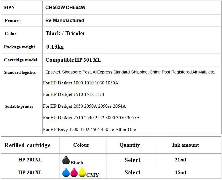 2x совместимый hp 301 XL Заправляемый картридж для hp 2510 3510 D1010 1510 2540 4500 1050 2050 2050s 4502 4504 4505 принтер