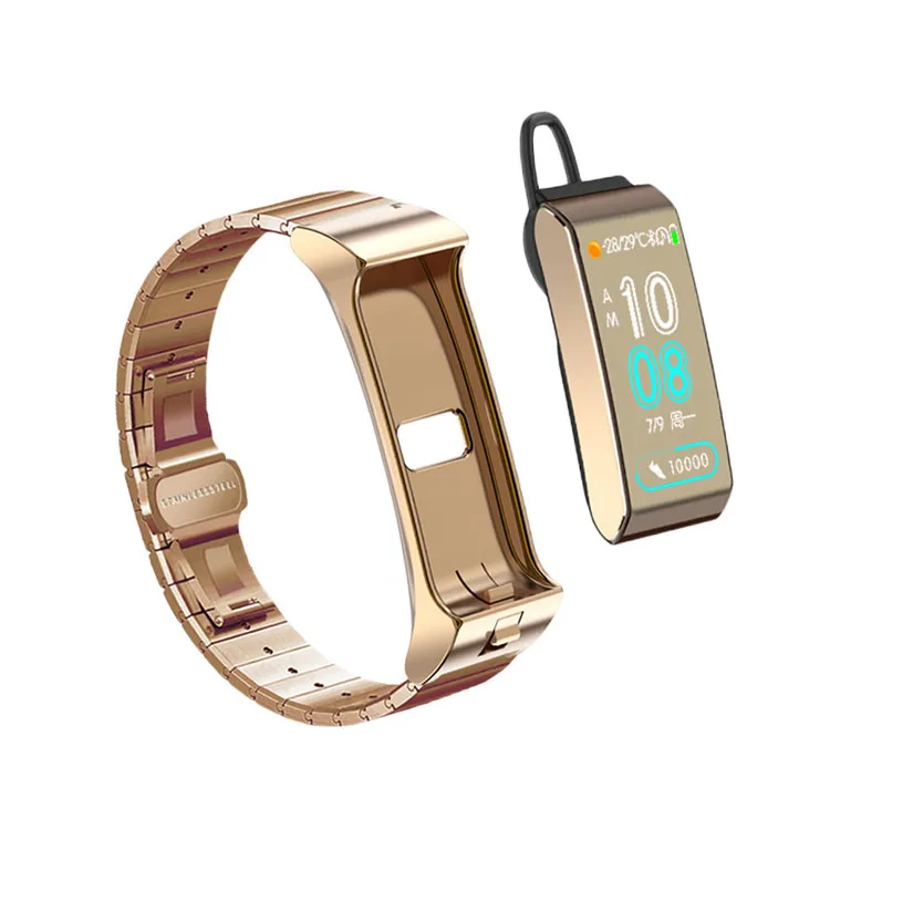 Gold Steel HIPERDEAL 2 в 1 Смарт-часы Bluetooth гарнитура монитор сердечного ритма фитнес-трекер AI Голосовое управление Smartwatch для IOS Android# F - Цвет: Gold Steel
