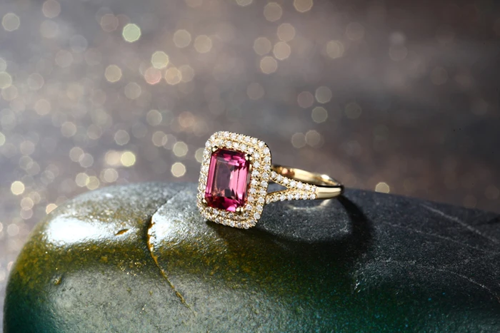 CaiMao 2.01ct кольцо для помолвки с натуральным розовым турмалином и 0.36ct алмазным 18k