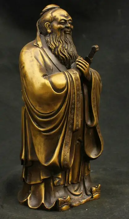 11&quot China Excellent Old Antique Pure Bronze Confucius philosopher Kong Zi Statue | Дом и сад