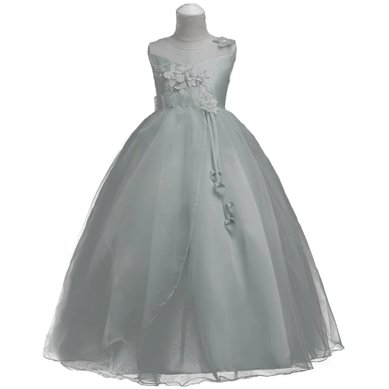 Длинное платье для девочек Тюлевое цветочное Пышное Платье на свадьбу и