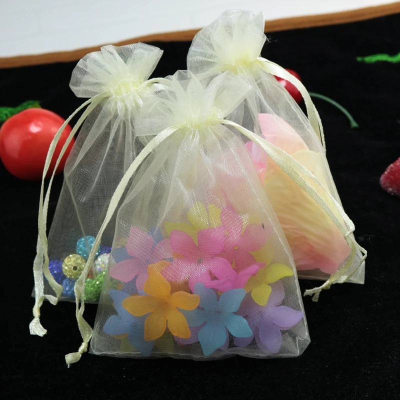 500pcs/lot Beige Organza Jewelry Gift Bags 17x23cm Drawstring Bags Wedding Candy Bags& Pouch Free Shipping