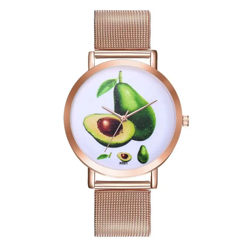Женские кварцевые часы 2018 женские модные с логотипом авокадо и ремешком из