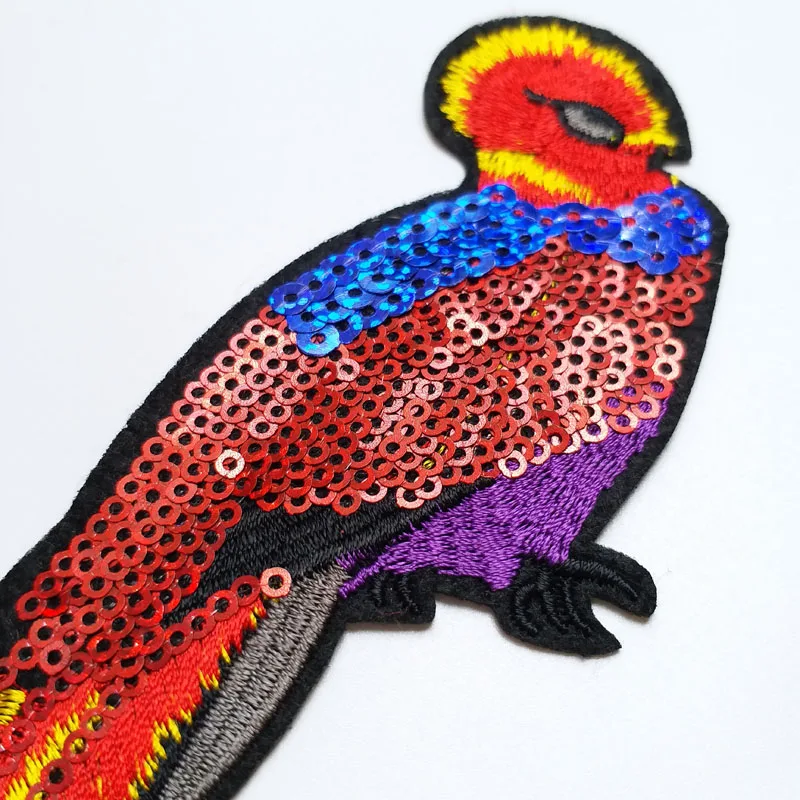 

Red blue birds patches for clothing 3D embroidered bird sequins Patches DIY iron on animals parches Embroidery appliques