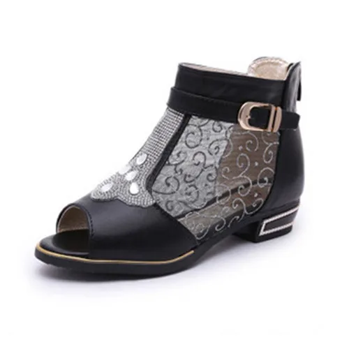 Лето стиль сандалии воздухопроницаемый пряжка кристалл сетчатая ткань