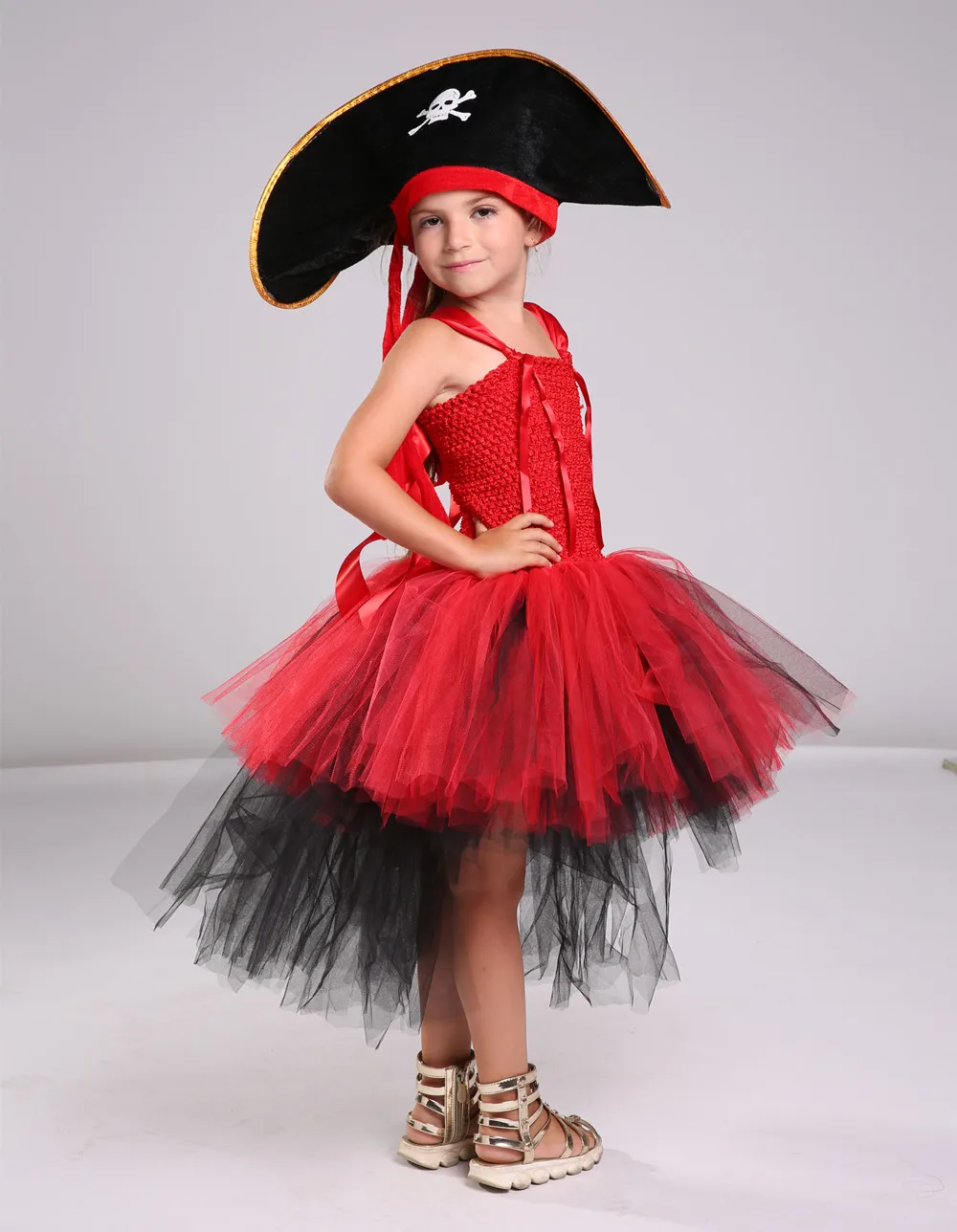 Girls Cosplay Pirate Tutu Dress Trailing Ball Gowns For Children Halloween Costume Kids Girl Birthday Party Tulle Princess Dress