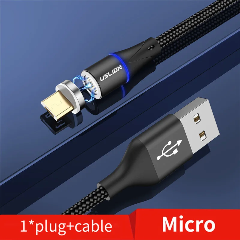 Black For Micro USLION 3A Магнитный usb-кабель type-C, магнитный кабель для телефона, быстрое зарядное устройство, USB Micro type C, зарядный шнур, быстрая зарядка для iPhone XS 7 - Цвет: Black For Micro