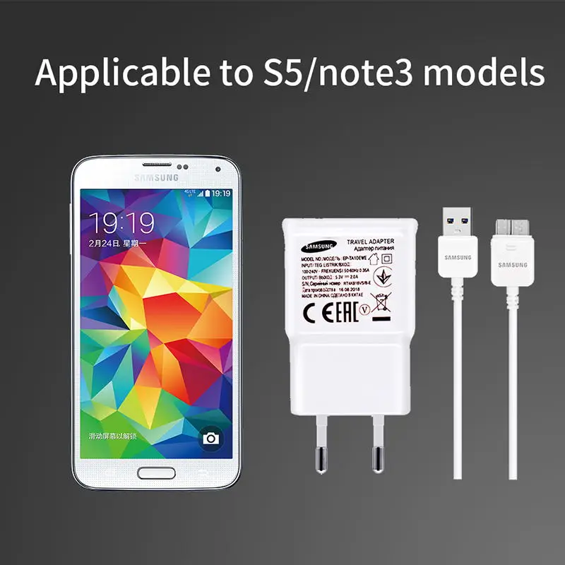 Оригинальное дорожное зарядное устройство Samsung для Galaxy S5 Note 3 телефона 5 В 2 0a EU US 1 м
