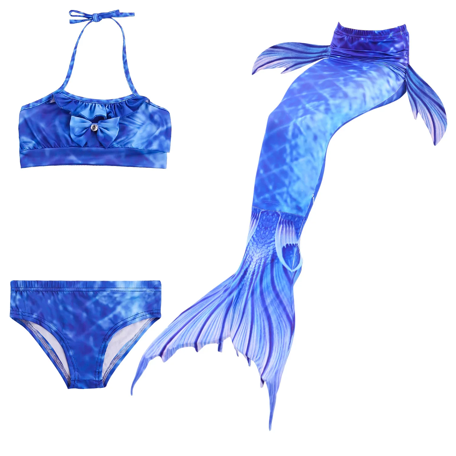 3pcs set Женский купальный костюм для малышей, купальный костюм для девочек, Детский комплект бикини из двух предметов+ раздельный детский купальник с хвостом русалки - Цвет: 3pcs set
