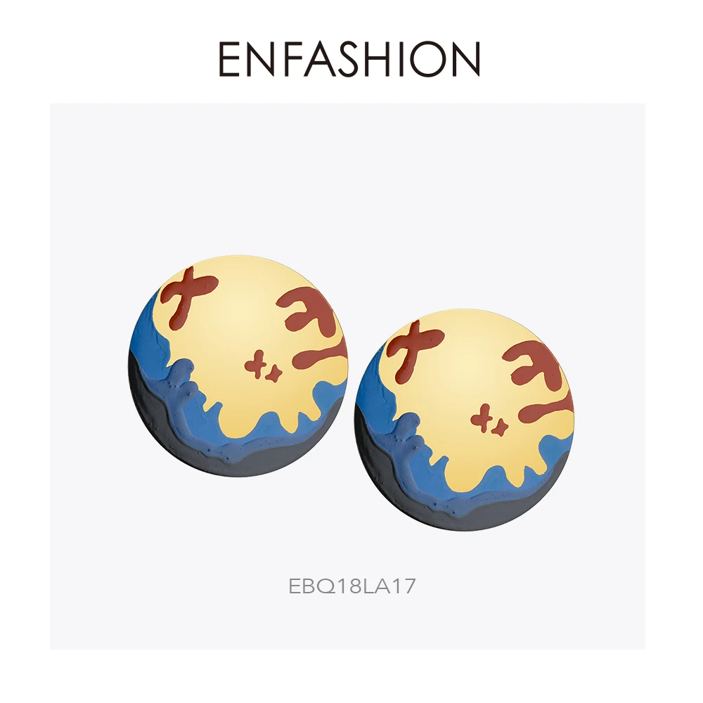 Enfashion лаковые художественные сережки-гвоздики с ручной росписью из нержавеющей стали большие серьги круги для женщин модные ювелирные изделия Kolczyki EBQ - Окраска металла: EBQ18LA17