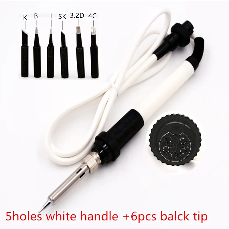 SZBFT белый паяльник для подключения к ручка для HAKKO 907/ESD 907 936 937 928 926 паяльная станция зарядное устройство с 6 шт. паяльное жало - Цвет: handle and black tip
