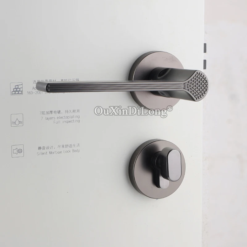 

Elegant European Mute Mortise Door Lock Set Interior Entry Silent Door Lever Lock for Living Room Bedroom Bathroom Gray Black