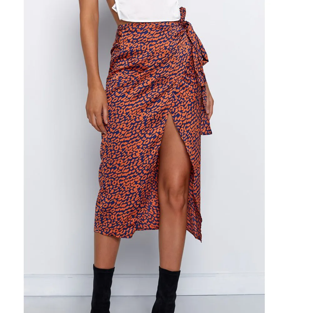 Sexy High Waisted Asymmetric Stretch Leopard Skirt Women Print Waist Irregular Split Bandage Pencil Z326 | Женская одежда