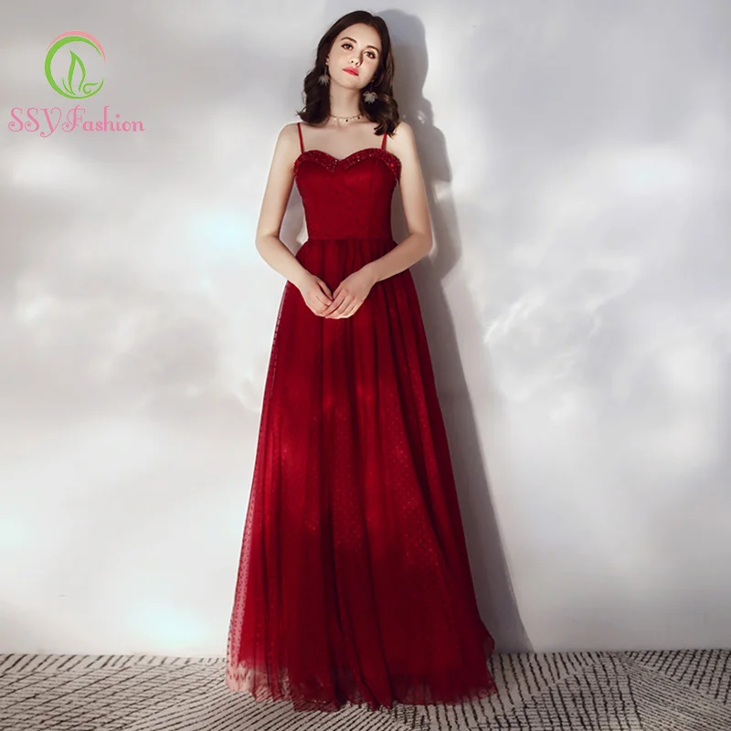 

Женское вечернее платье SSYfashion, Красное длинное платье на бретелях, без рукавов, со шнуровкой сзади, с блестками, на заказ