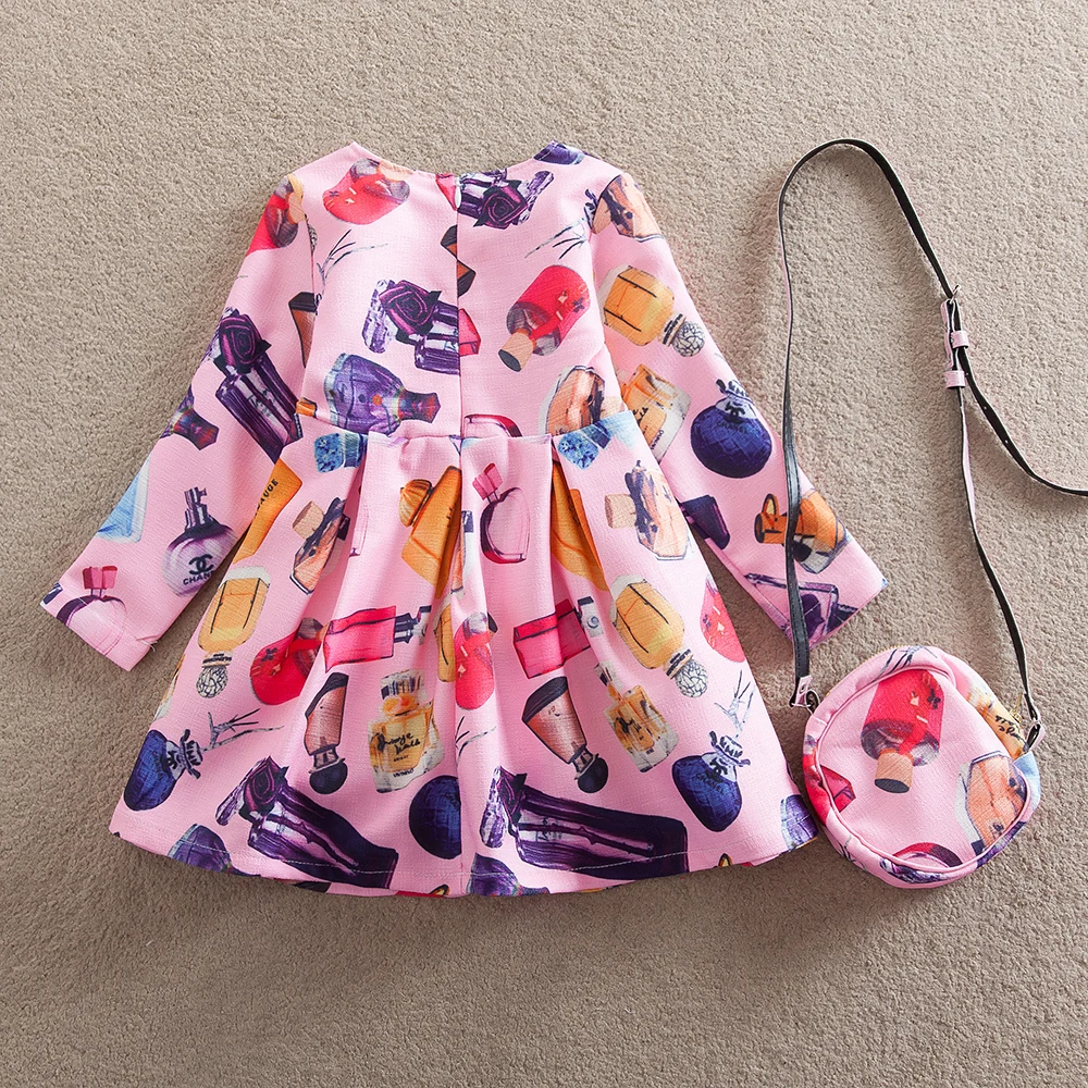 Хлопковое платье для девочек с длинным рукавом и цветочным принтом осеннее