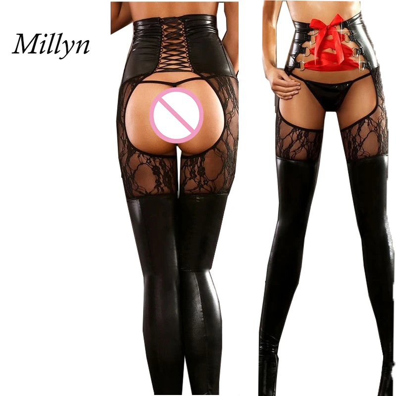 2017 Для женщин пикантные черные сапоги ПВХ Леггинсы для Гот Фетиш Искусственная