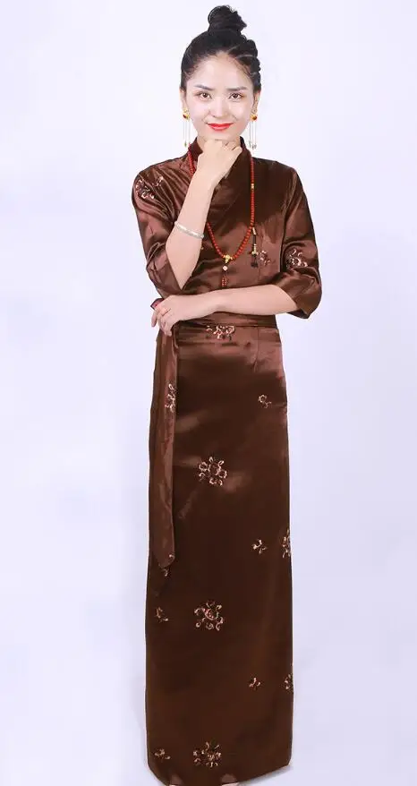 Nepal Myanmar Holiday Women Original Ethnic Tibet summer Costume dress women Tibetan Gown three-dimensional carved long Robe - Цвет: Coffee