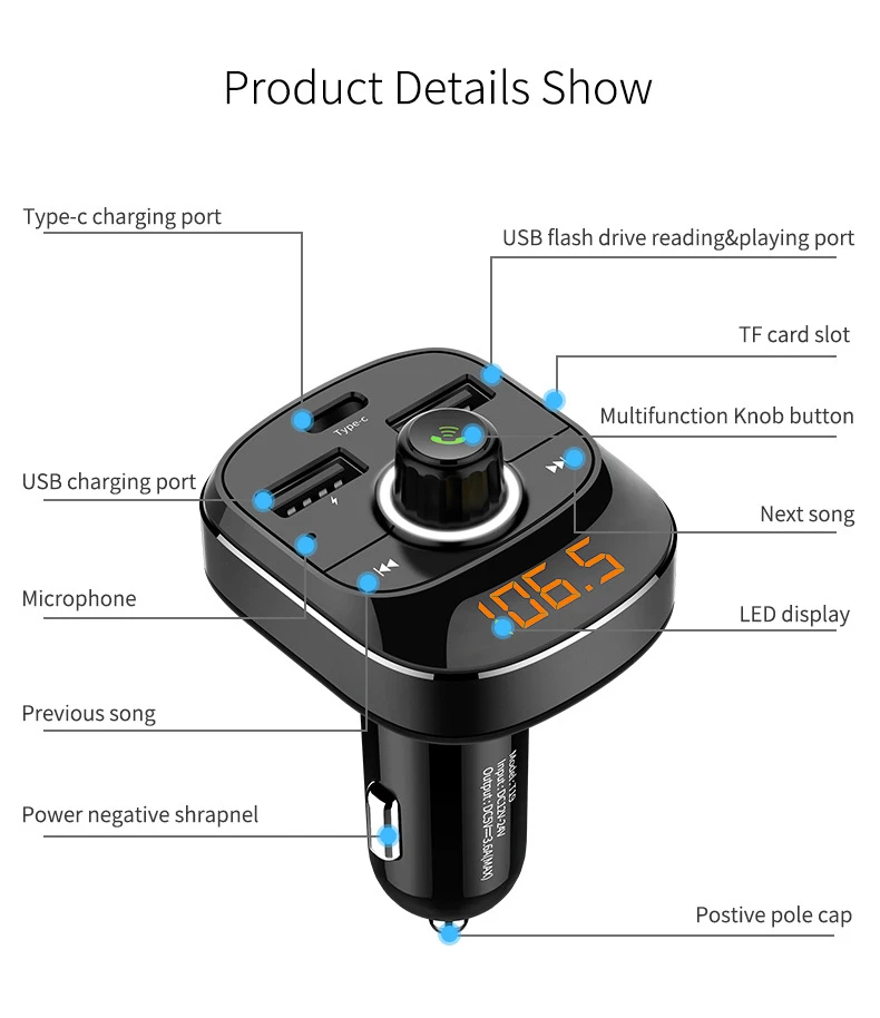 Автомобильный MP3-плеер, Bluetooth, fm-передатчик, автомобильный комплект громкой связи, аудио, MP3 модулятор, 1,1 дюймов, дисплей, 3.1A, USB, автомобильное зарядное устройство