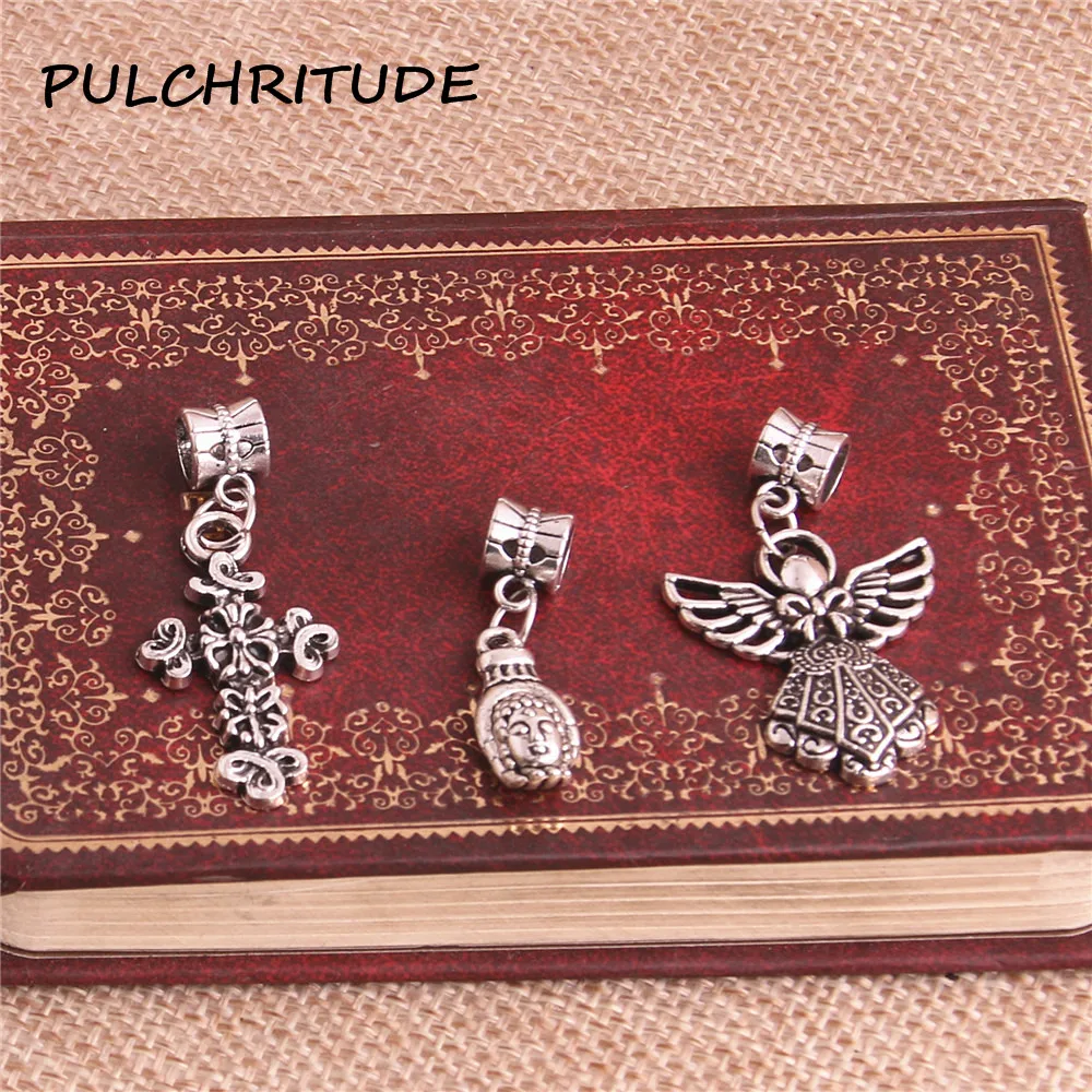 PULCHRITUDE 10 комплектов металлический сплав старинные серебряные бусы Подвеска Крест Хамса ручной Шарм Модный кулон бусины Diy Ювелирные изделия Makingc2077