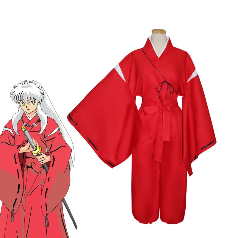 Японский классический аниме Inuyasha Косплей Костюм ярко красное кимоно Хэллоуин