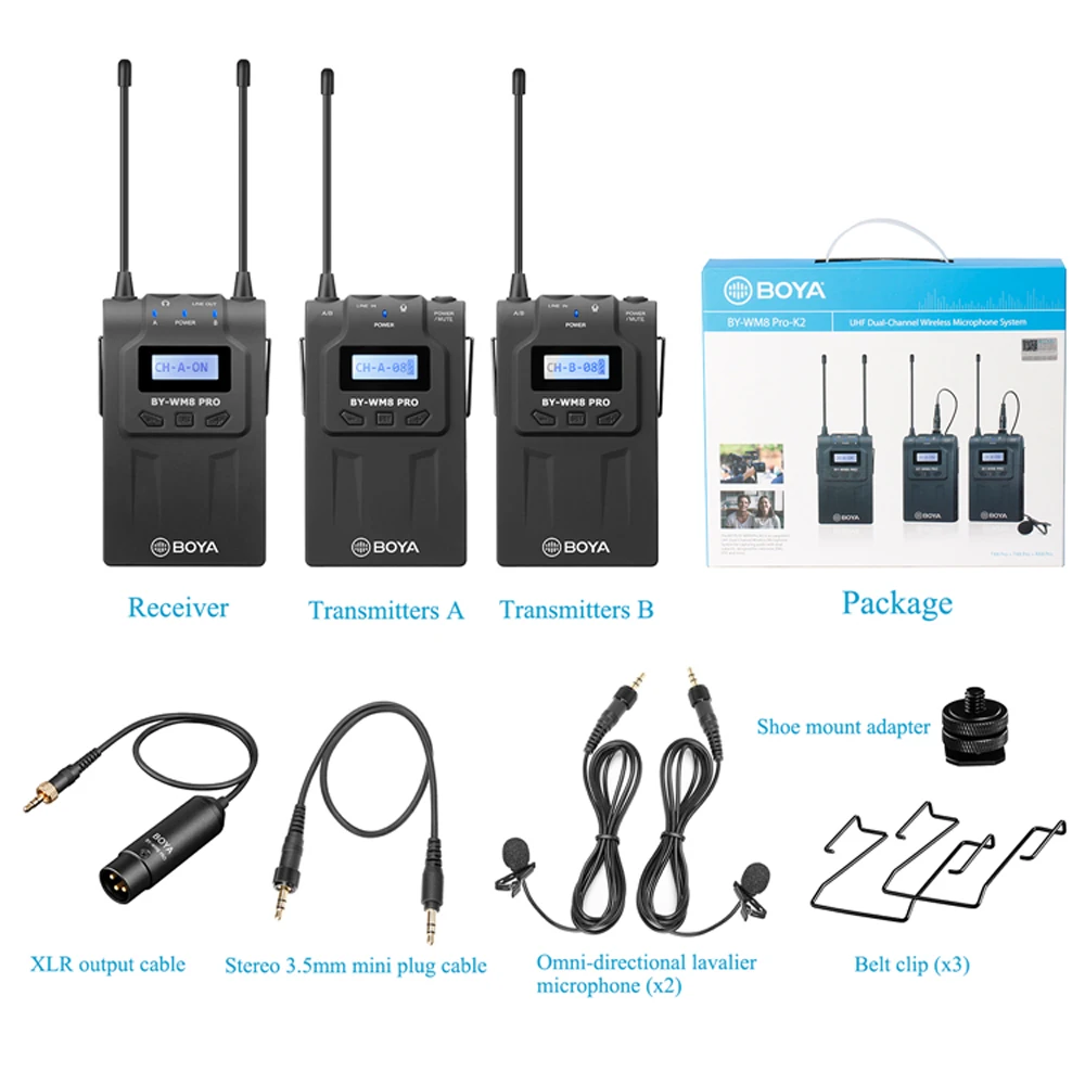 BOYA BY WM8 Pro UHF Беспроводная микрофонная система двухканальная для Canon Nikon sony DSLR