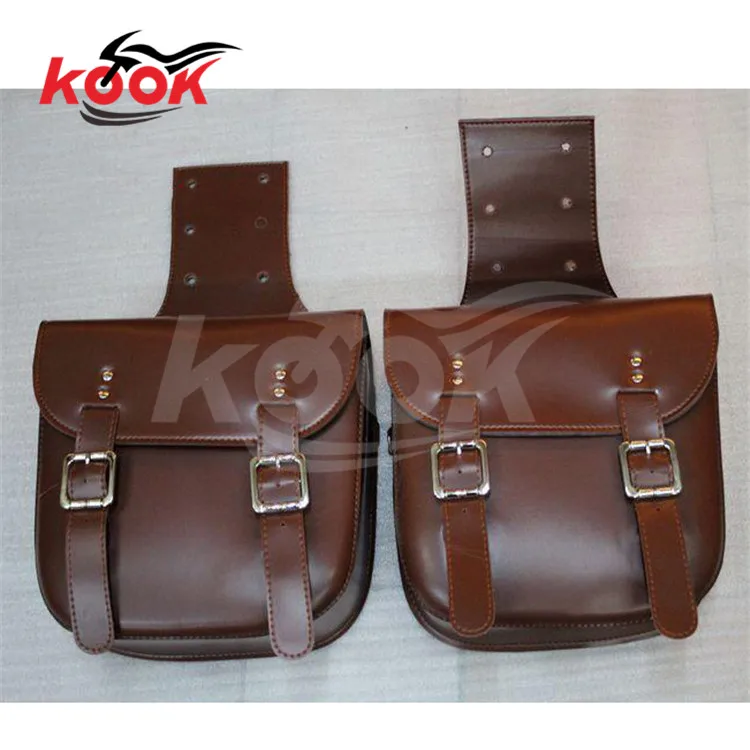 

high quality brown Motorcycle Saddle Bags PU Leather Luggage Tool Bags Pouch for Harley Davidson Cruiser Chopper Cafe Racer Bike