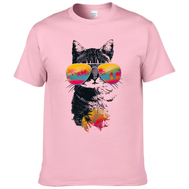 2017 Мужская мода лето Веселый праздник Кошки Футболка Повседневное мужской Топы