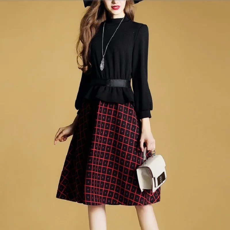 Женское платье 2018 Новая мода Винтажное Женская Стенд Свитер с воротником Лидер