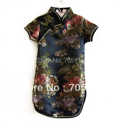 Little girls champagne blossom pattern silk Chinese dress sleeve Children's cheongsam gown Free shipping ! | Детская одежда и