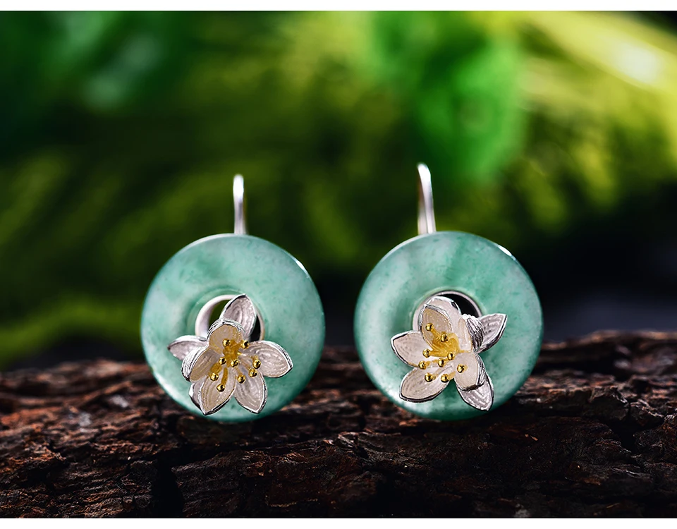 Женские серьги-подвески с лотосами Lotus Fun, изящные серьги из серебра 925 пробы ручного изготовления с натуральными камнями